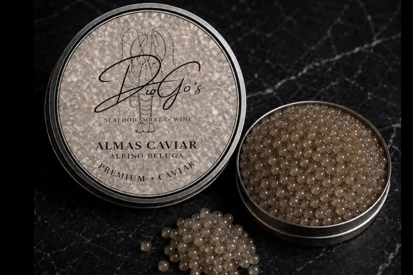 Lata plateada de caviar Almas de beluga albino de DioGo's con granos dorados claros, caviar de lujo en Marbella